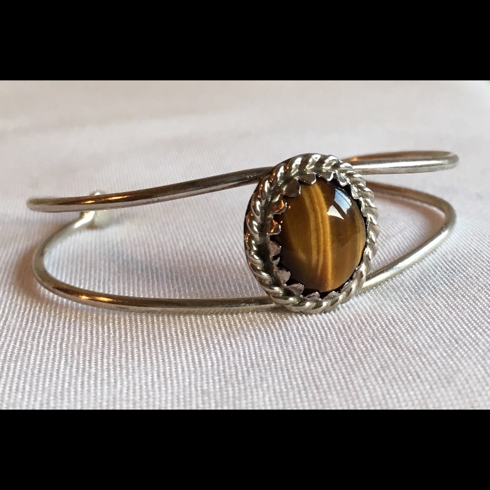 Sterling Cuff bracelet cabochon tigers eye